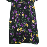 LIZ CLAIBORNE Womens Tea Dress Black 90s Floral Short Sleeve Long XL