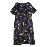 LIZ CLAIBORNE Womens Tea Dress Black 90s Floral Short Sleeve Long XL