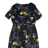 LIZ CLAIBORNE Womens Tea Dress Black 90s Floral Short Sleeve Long XL