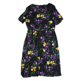 LIZ CLAIBORNE Womens Tea Dress Black 90s Floral Short Sleeve Long XL
