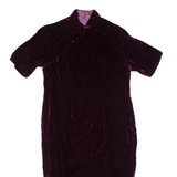 Womens Pencil Dress Purple Velvet 90s Short Sleeve Midi M