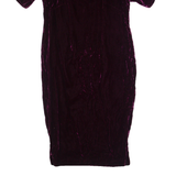 Womens Pencil Dress Purple Velvet 90s Short Sleeve Midi M