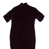 Womens Pencil Dress Purple Velvet 90s Short Sleeve Midi M