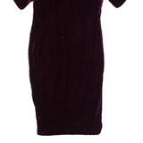 Womens Pencil Dress Purple Velvet 90s Short Sleeve Midi M