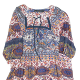 ZARA BASIC Oversized Womens Day Dress Blue Silk Crazy Pattern Short XS