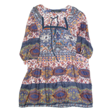 ZARA BASIC Oversized Womens Day Dress Blue Silk Crazy Pattern Short XS