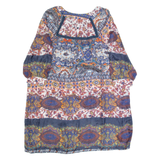 ZARA BASIC Oversized Womens Day Dress Blue Silk Crazy Pattern Short XS