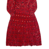 SAMANTHA STEVENS Womens A-Line Dress Red 90s Floral Long Sleeve Long M