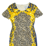BLOOMINGDALES Womens Pencil Dress Blue Silk 90s Animal Print M