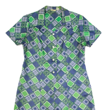 Womens Day Dress Blue 90s Geometric Short Sleeve Midi L