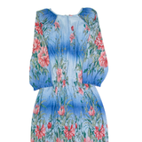 THOMI Womens Maxi Dress Blue 90s Floral Long Sleeve Long S