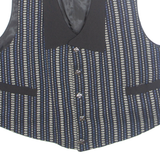 Womens Printed Waistcoat Black V-Neck Sleeveless Striped L
