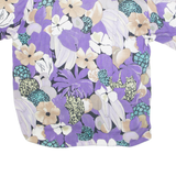 Womens Printed Blouse Purple V-Neck Floral XL