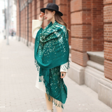 Anyyou 100% Pure Merino Wool Green Poncho for Women Winter Large Scarf Pashmina Shawl Bandana Neck Wrap