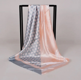 Anyyou Fashion Premium Satin Square Scarf – Grey Pink Silk-Feel Neckwrap for Women