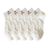 Anyfootwear 5 Pairs One Size 35-40 Women's White Cartoon Bear Print Socks Cute Animal Design Summer Casual Cotton Socks