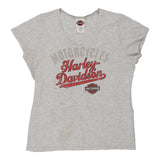 Marquette, Michigan Harley Davidson V-neck Top - XL Grey Cotton
