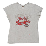 Marquette, Michigan Harley Davidson V-neck Top - XL Grey Cotton
