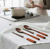 Anygleam Brown 4pcs Wooden Chopsticks and Long Ladle Set Reusable Kitchen Tableware