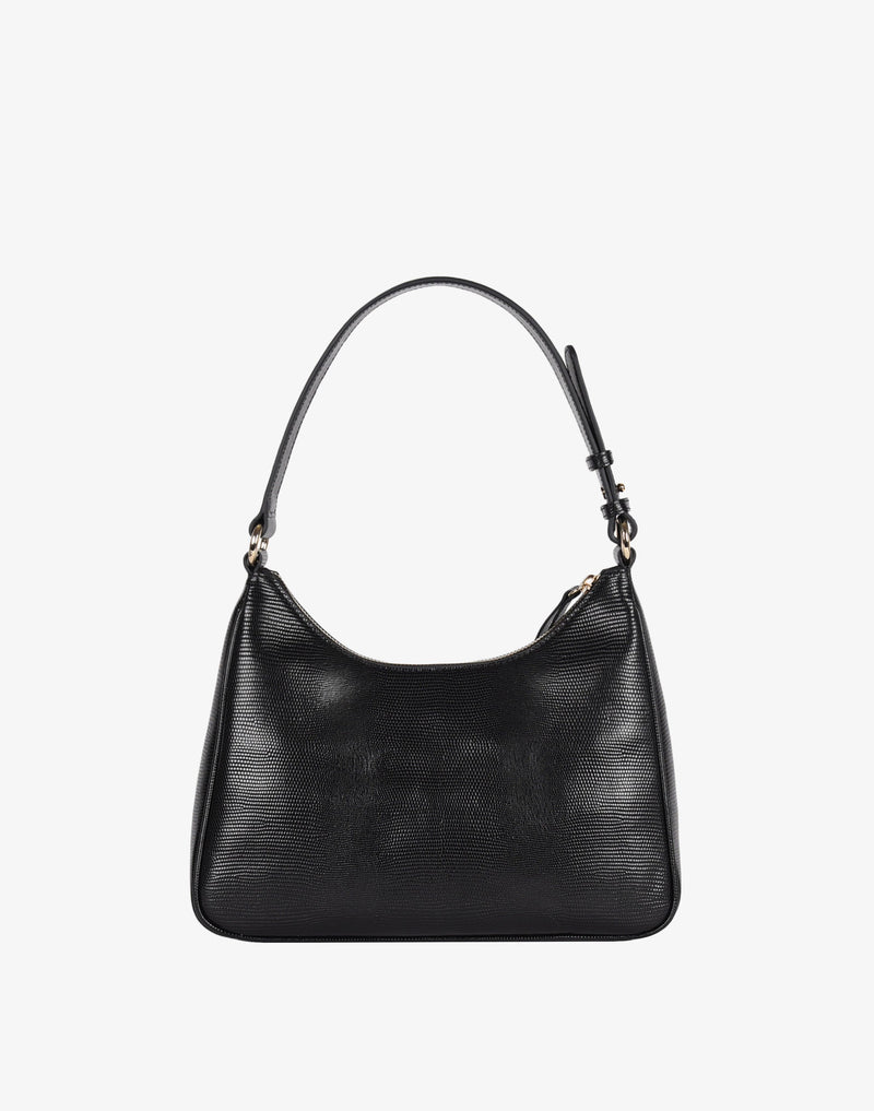 hyer goods recycled leather hobo shoulder bag embossed lizard black lizard#color_black-lizard