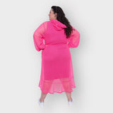 Aphrodite Hot Pink Holiday Resort Midi Dress With Hoodie -Inclusive Plus Size up to UK 22 / US 18