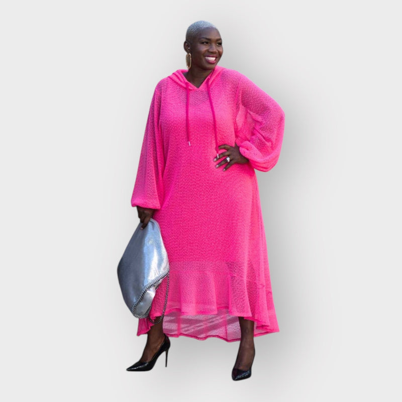 Aphrodite Hot Pink Holiday Resort Midi Dress With Hoodie -Inclusive Plus Size up to UK 22 / US 18