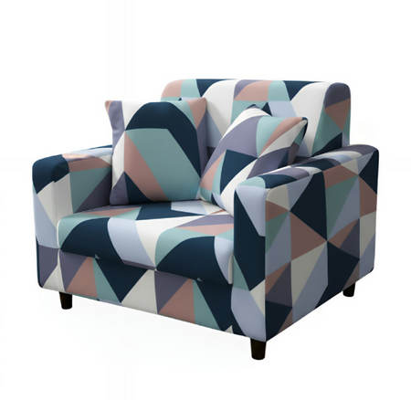 Anyseat 4-Seater Sofa Cover – Blue White Geometric Style Slipcover for Living Room Chair Protection