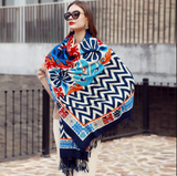 Anyyou 100% Merino Wool Blue Chevron Neck Wrap Silk Satin Large Winter Scarf Pashmina Shawl Bandana Perfect For Women Ladies Fashion Style