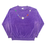 Rhinestone Velvet Womens Sweatshirt Purple M