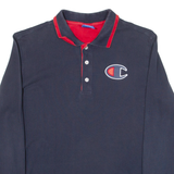 CHAMPION Mens Polo Shirt Blue Long Sleeve XS