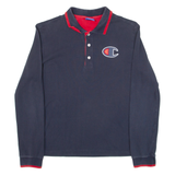 CHAMPION Mens Polo Shirt Blue Long Sleeve XS