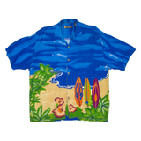 WINGO Mens Hawaiian Shirt Blue Floral L