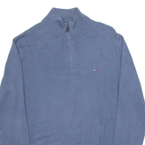 TOMMY HILFIGER Mens Jumper Blue 1/4 Zip Tight Knit XL