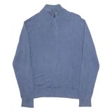 TOMMY HILFIGER Mens Jumper Blue 1/4 Zip Tight Knit XL
