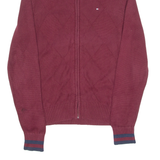TOMMY HILFIGER Mens Jumper Maroon Argyle High Neck Tight Knit M