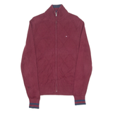 TOMMY HILFIGER Mens Jumper Maroon Argyle High Neck Tight Knit M