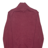 TOMMY HILFIGER Mens Jumper Maroon Argyle High Neck Tight Knit M