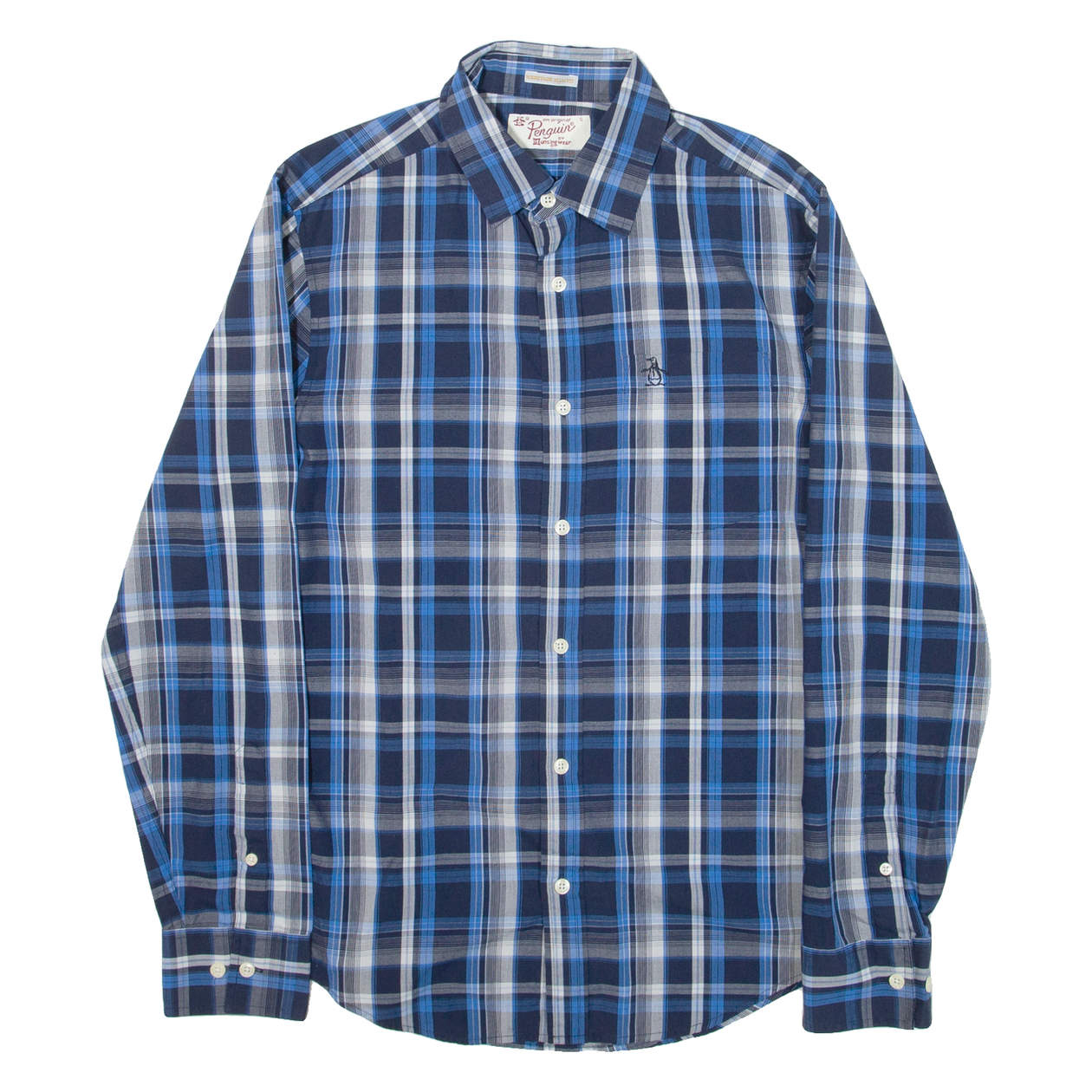 PENGUIN Heritage Slim Fit Mens Shirt Blue Check Long Sleeve S – Cerqular