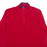 POLO RALPH LAUREN Mens Jumper Red 1/4 Zip Tight Knit S