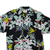 THUMBS UP Mens Hawaiian Shirt Black Floral L
