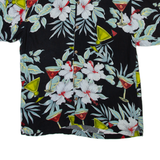 THUMBS UP Mens Hawaiian Shirt Black Floral L