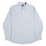CHAPS Stretch Oxford Mens Shirt Blue Striped Long Sleeve XL