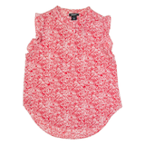DKNY Womens Printed Shirt Red High Neck Sleeveless Crazy Pattern M