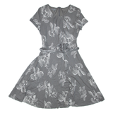 LAURA ASHLEY Womens Day Dress Grey Viscose Floral Short Sleeve Knee Length UK 12
