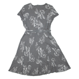 LAURA ASHLEY Womens Day Dress Grey Viscose Floral Short Sleeve Knee Length UK 12