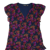 LAUREN RALPH LAUREN Womens Day Dress Blue Floral Short Sleeve Knee Length M