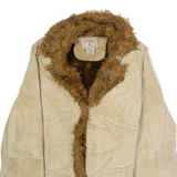 BKE VINTAGE Faux Fur Lined Womens Overcoat Jacket Beige Leather 90s M