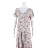 Womens Day Dress Pink Floral Short Sleeve Midi L