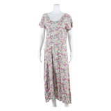 Womens Day Dress Pink Floral Short Sleeve Midi L