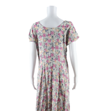 Womens Day Dress Pink Floral Short Sleeve Midi L